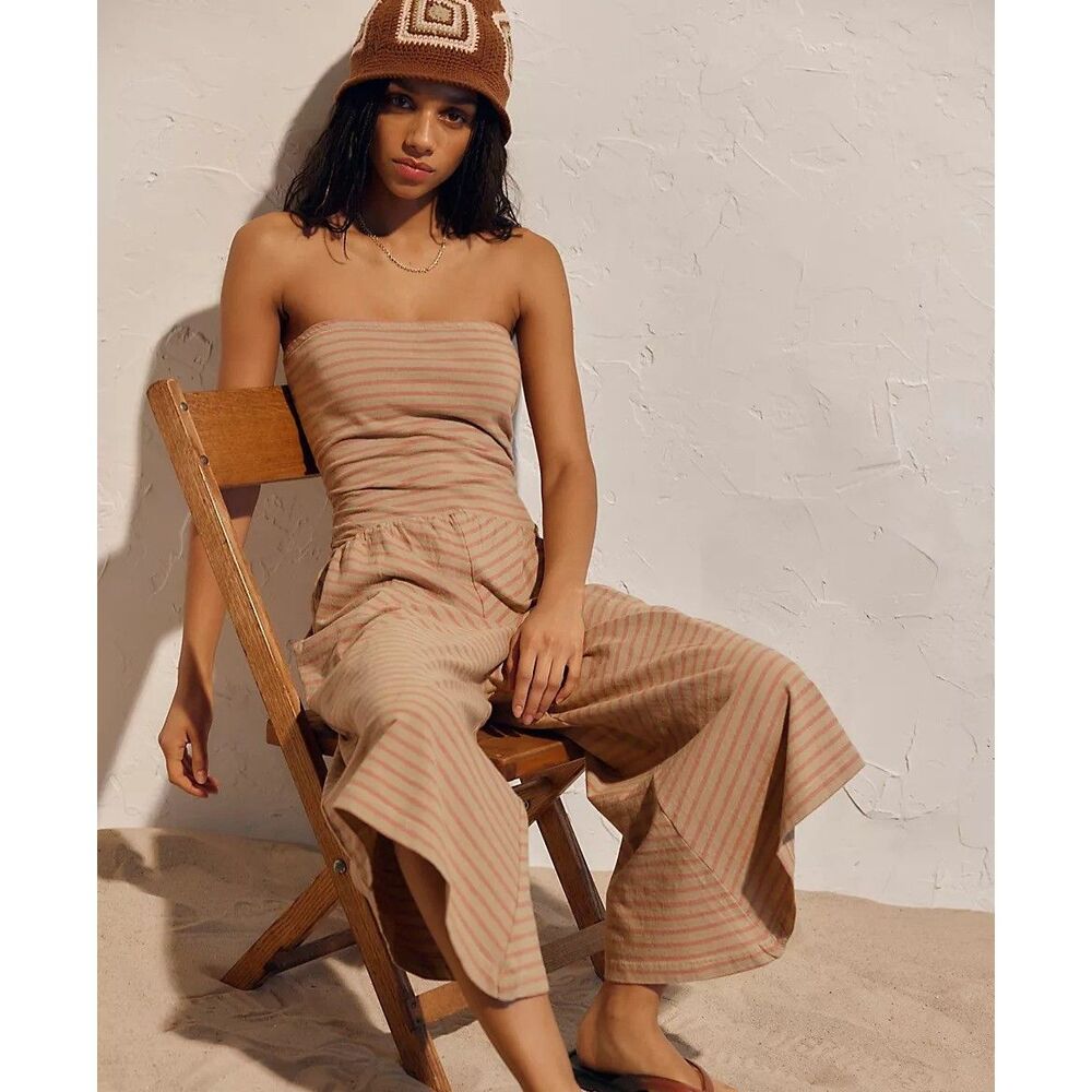 Free People Free Est Daley One-Piece Striped Print Tube Jumpsuit Dress XS 286573